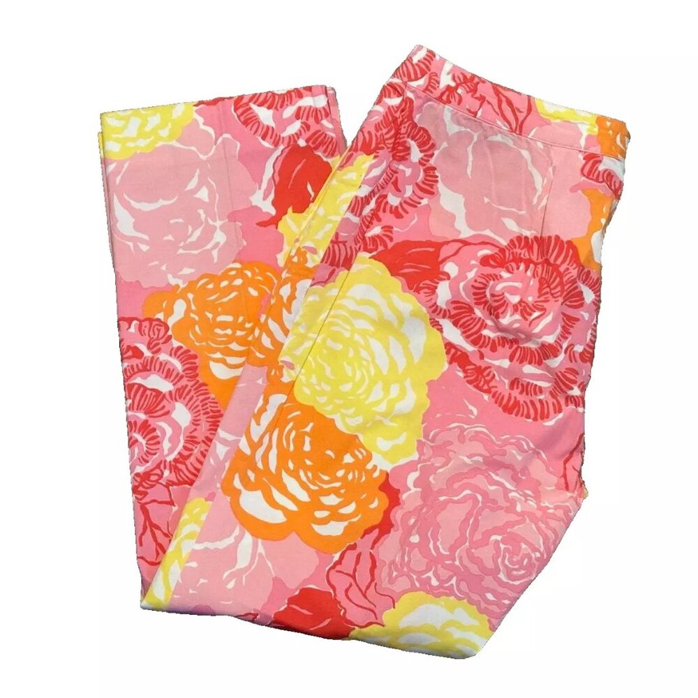 Lilly Pulitzer - Ana High Rise Pink Floral Pattern Pant Size 4 - Excellent Cond.
